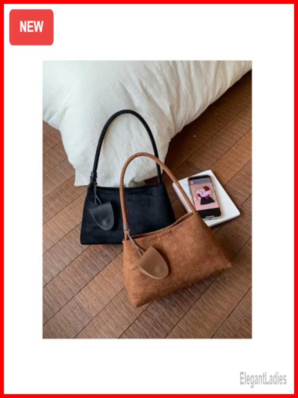 Faux Suede Top Handle Hobo Bag Large Capacity Tote Shoulder Crossbody